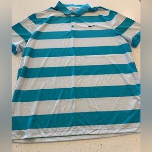 XXL Nike Dri-Fit Blue Striped Standard Fit Golf Polo Shirt Men's Performance 2XL